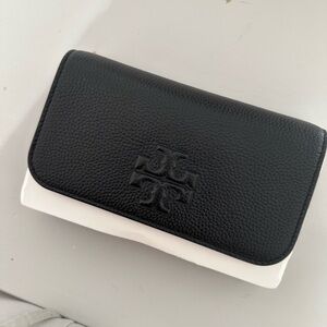 Tory Burch Black Leather Crossbody/Clutch with Gold Accent